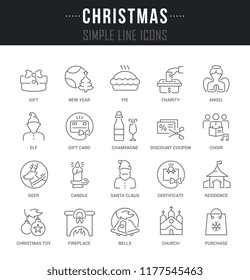 Set of linear icons of christmas with names.