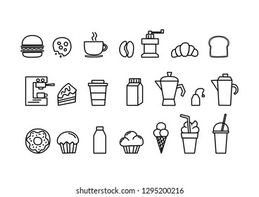 Set of linear icons for coffee shop with White Background