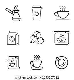 Set of linear icons for coffee shop.