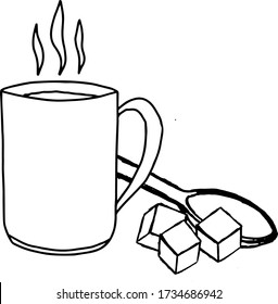 
Set of linear icons for a coffee shop.vector illustration of a cup with a spoon and sugar cubes.