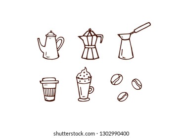 Set of linear icons for coffeeshop
