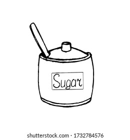 Set of linear icons for coffeeshop.Elements for design, menu, decoration, icons,
stickers.Vector image of sugar bowl isolated on white background.