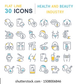 Set of linear icons with colored elements of health and beauty industry for websites, applications and programs