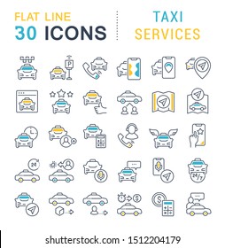 Set of linear icons with colored elements of taxi services for websites, applications and programs