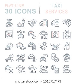 Set of linear icons with colored elements of taxi services for websites, applications and programs