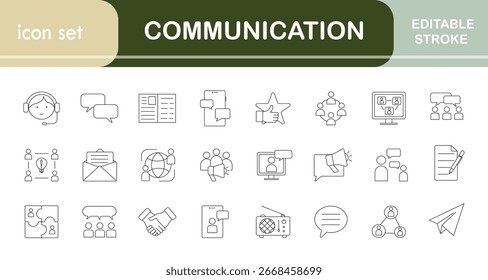 Conjunto de comunicação de ícones lineares. Contorno, editável