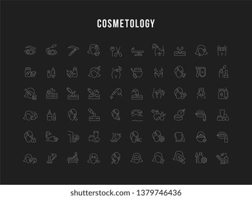 Set of linear icons of cosmetology.