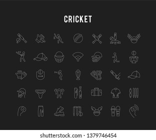 Set of linear icons of cricket.