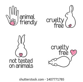Set of linear icons for cruelty free concept and not tested on animals products