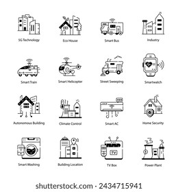 Set of Linear Icons Depicting IoT Solutions 

