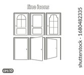 
Set of linear icons of different doors
