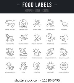 Set of linear icons of food labels with names.