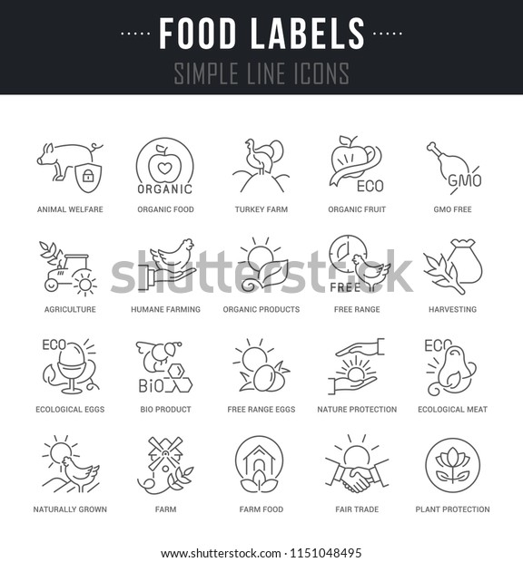 Set of linear\
icons of food labels with\
names.