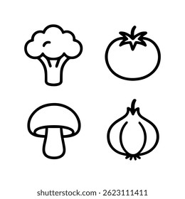 Set of linear icons of fresh vegetables. Vector illustrations isolated on white background.