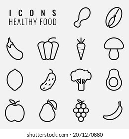 Set of linear icons of healthy food products. Vector illustration isolated on white background.