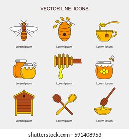 Set of linear icons honey. Vector illustration.