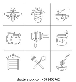 Set of linear icons honey. Vector illustration.