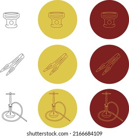 un conjunto de íconos lineales para la industria de la hookah, puede ser demandado para su colocación en sitios web, para la impresión, para la publicidad, para la ilustración, para un libro de texto, para propósitos personales y comerciales