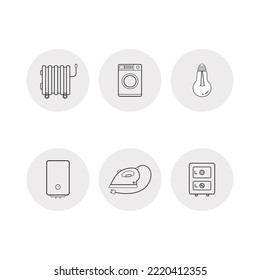 A set of linear icons with household electrical appliances. Vector linear icons on white background.
