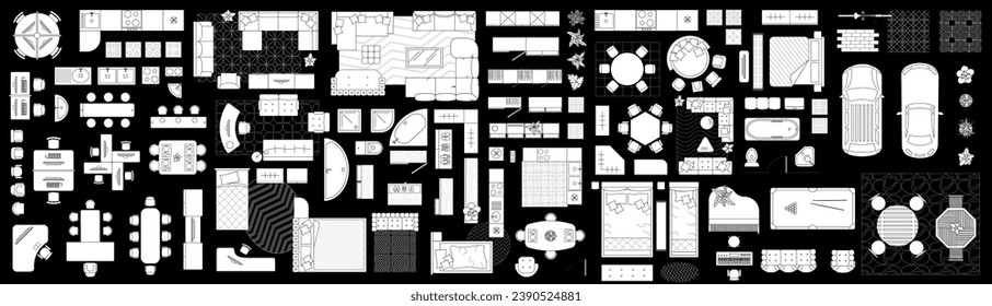 Set of linear icons. Interior top view. Vector Illustration. Floor plan icons set for design interior and architectural project