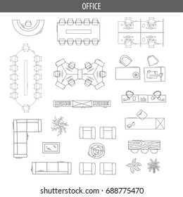 Set of linear icons for Interior top view plans