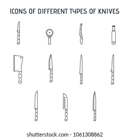 Set of linear icons icons of kitchen knives.