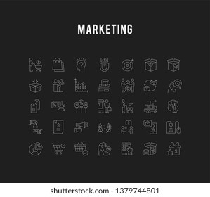 Set of linear icons of marketing. 