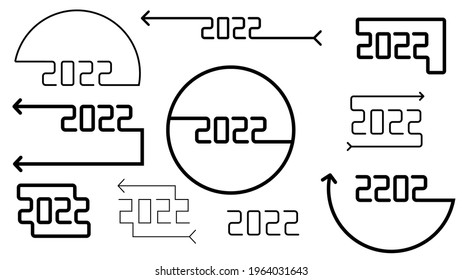 Conjunto de iconos lineales para el año nuevo 2022 aislados en fondo blanco. Es conveniente cambiar el grosor de los iconos y aplicar sus propios pinceles