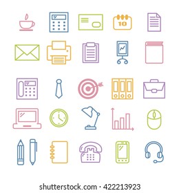 Set of linear icons of office supplies. Thin icons  for print, web, mobile apps