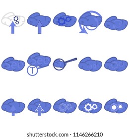 Set of linear icons on the theme of SEO optimization, isolated on white background