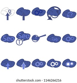 Set of linear icons on the theme of SEO optimization, isolated on white background