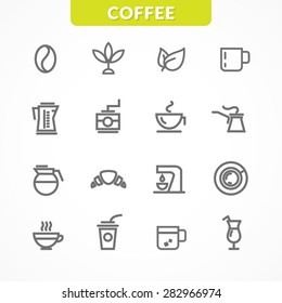 Set of linear icons on a theme of coffee.