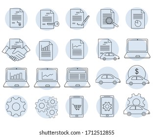 Conjunto de iconos lineales sobre los temas de finanzas y gestión. Dibujo vector de esquema