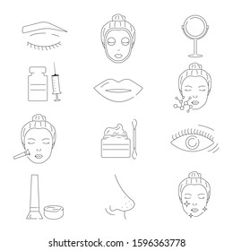 Set of linear icons on the topic of cosmetology. Skin care. Vector.