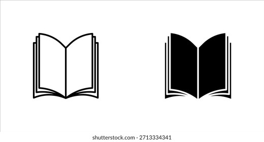 Conjunto de iconos lineales de libros abiertos con páginas de papel. Ilustración vectorial., eps10