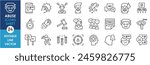 A set of linear icons related to abuse. Abuse, violence, insult, crime, assault and so on. Outline icons set.