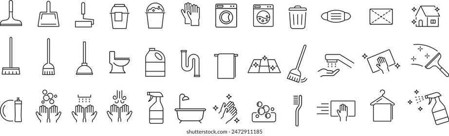  set of linear icons related to cleanliness and cleaning of vectors