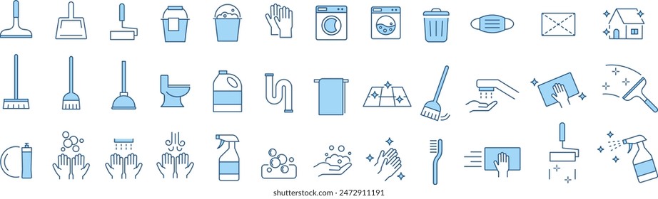  set of linear icons related to cleanliness and cleaning of vectors