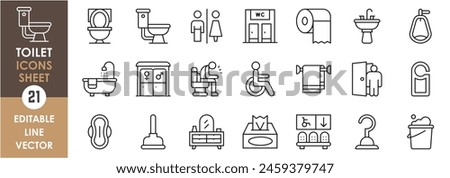 A set of linear icons related to toilet and washroom. Bathroom outline icons set.