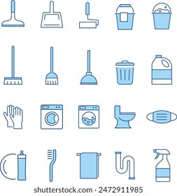 A set of linear icons related to vector cleaning tools