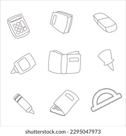 Set of linear icons of school supplies. Vector illustration on white background