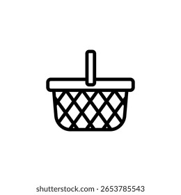 Conjunto de iconos lineales de la cesta de la compra en una tienda. Cesta de la compra. Plantilla en blanco. Ilustración vectorial.