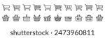 Set of linear icons of shopping cart and shopping cart. Trolley and grocery basket.
 Blank template.
Vector illustration.