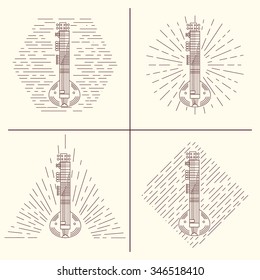 Set of linear icons with sitar. Perfect detailed sitar equine symbols. Graphic design elements for web. 