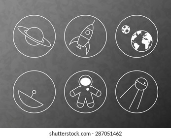 Set of linear icons, space theme