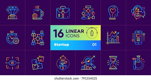 Set of linear icons for startup business. Suitable for print, website and presentation