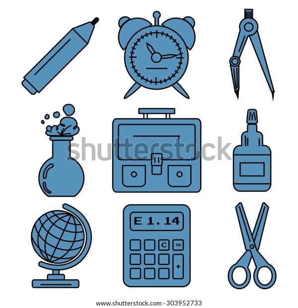 Set\
of linear icons with stationery and school goods. Can be used for\
back to school design and stationery stores. Modern vector\
illustration for web stores or mobile apps. Part\
1.