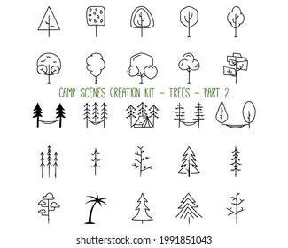 Set of linear icons of trees. Part 2