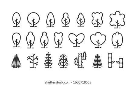 set of linear icons for trees and vegetation. An empty polygon isolated on a white background. Simple flat stock illustration.


