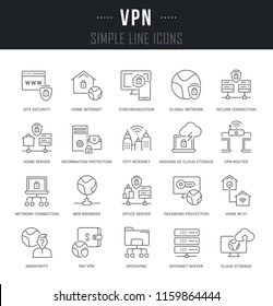 Set of linear icons of VPN with names.